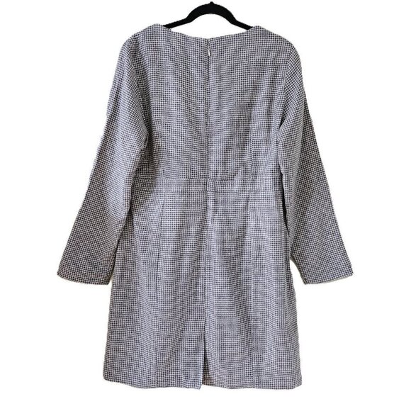 Johnnie-O retro look pintuck front LS houndstooth gray lined silk mini dress XXL - Picture 2 of 16